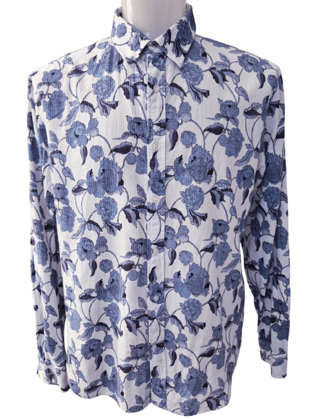 Club Monaco 100% Cotton Casual Blue Floral Button Down Shirt Size XL
